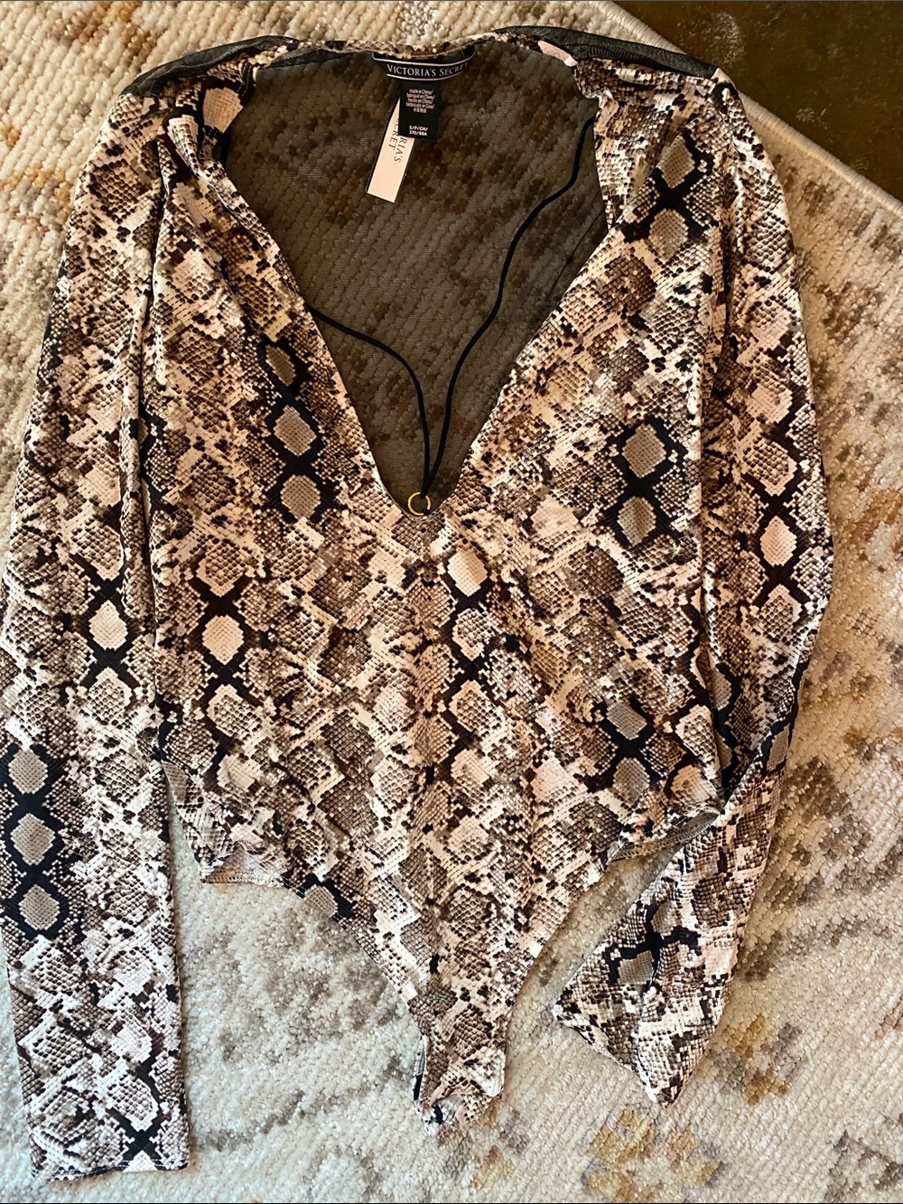 Victoria's Secret Snake Print Long Sleeve Bodysuit - Brown, Black & Cream